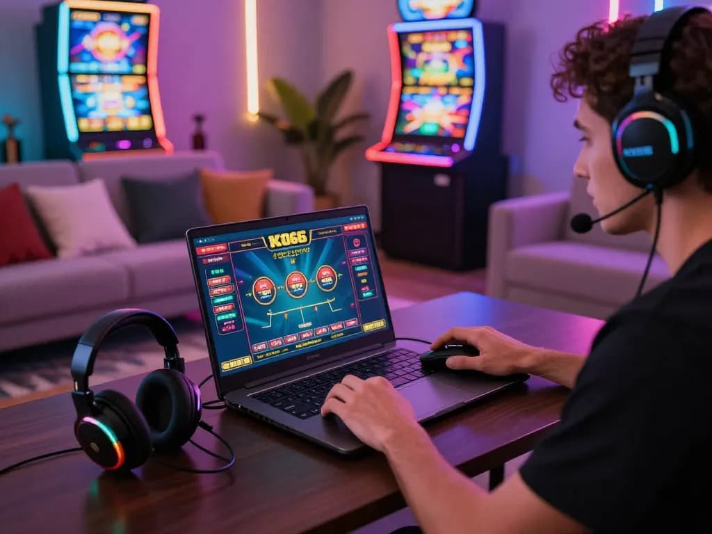 Engaging player enjoying KO66 online live dealer casino experience in a stylish home setting.