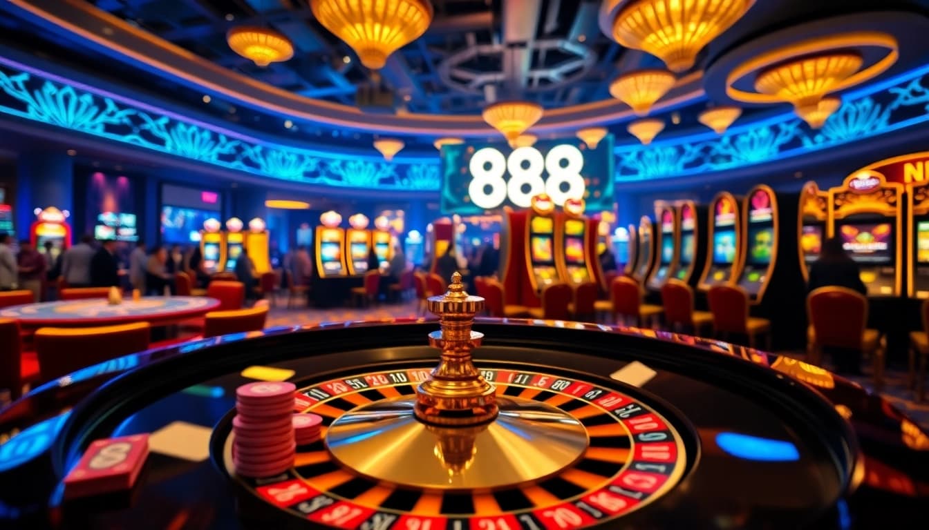 Experience the excitement of 888 NEW casino with vibrant slot machines and thrilling roulette tables.