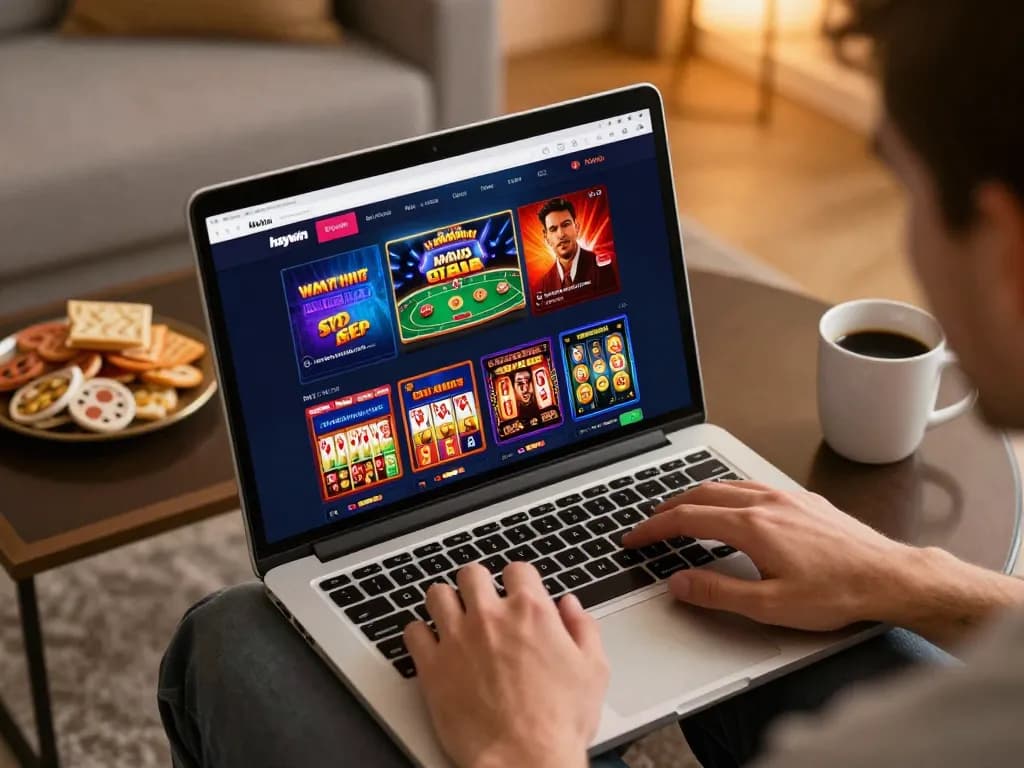 Engaging in strategic betting on the haywin online casino app in a cozy home setting