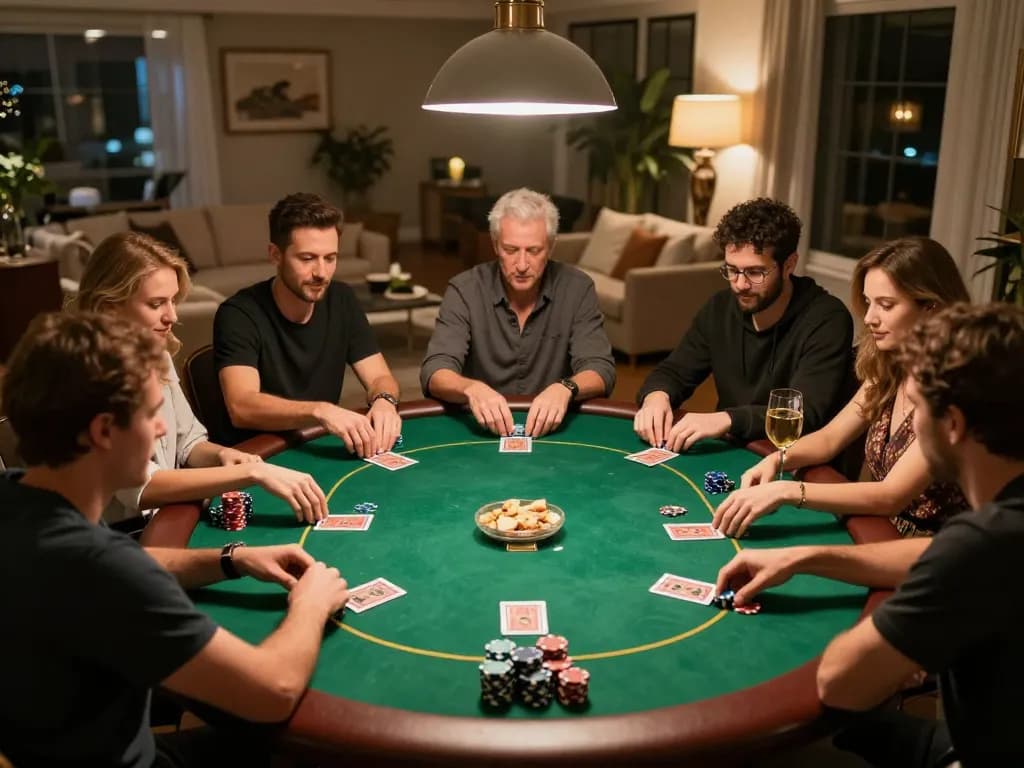 Engaging poker game during home poker night with friends at THABET, showcasing strategic gameplay and social atmosphere.
