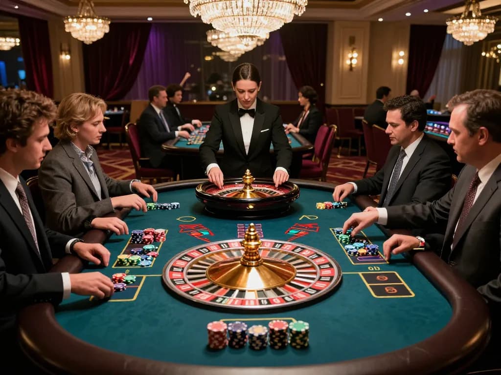 Engaging roulette gameplay at S666, showcasing players strategizing bets amidst a luxurious casino atmosphere