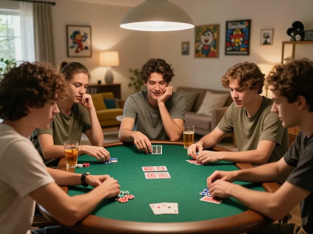 Friends enjoying poker night at home while using jun88 for an immersive gaming experience