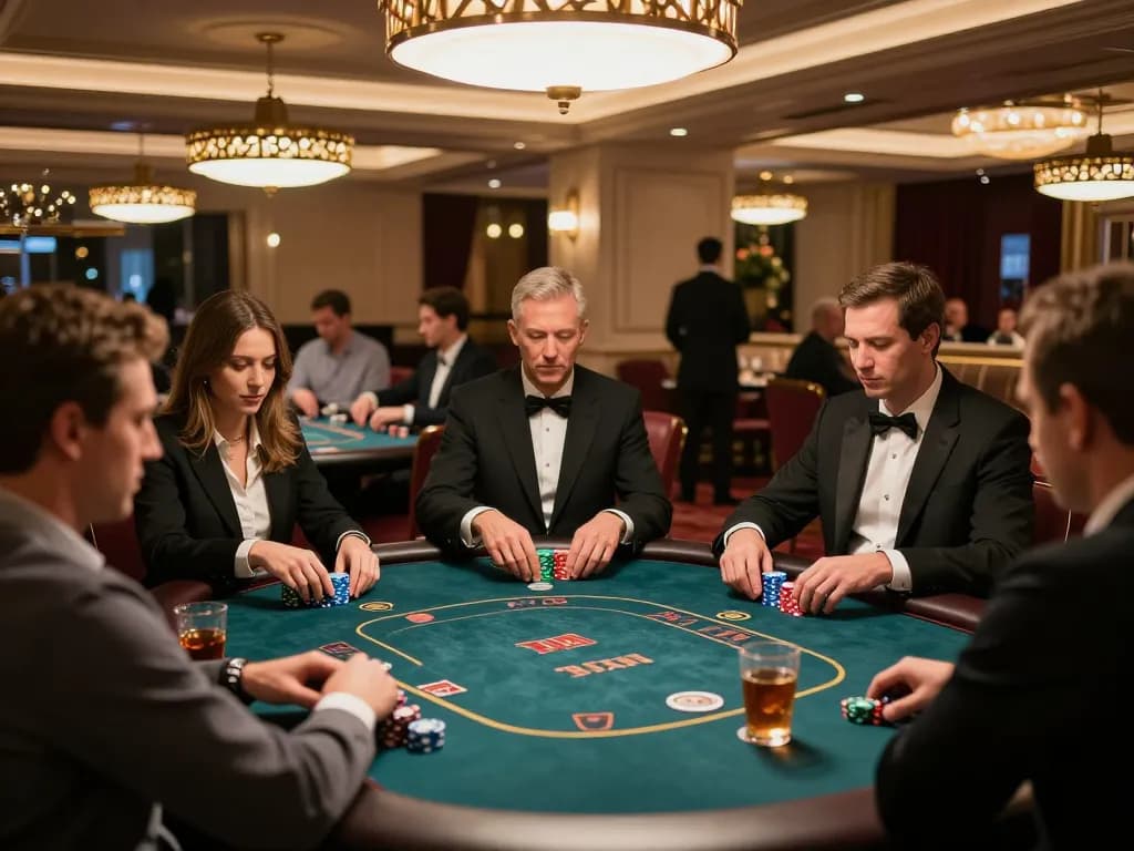 Engage with thrilling Texas Hold'em at 78winvina's luxurious VIP gaming area, showcasing upscale casino atmosphere.