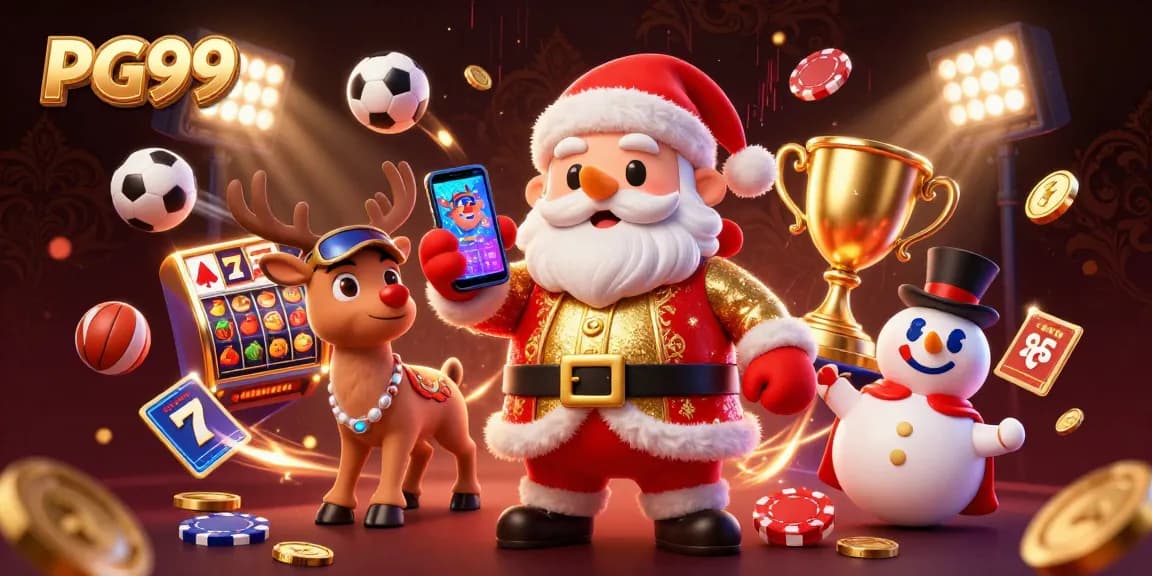 Experience thrilling jackpots with PG99's festive casino scene featuring Santa and friends.