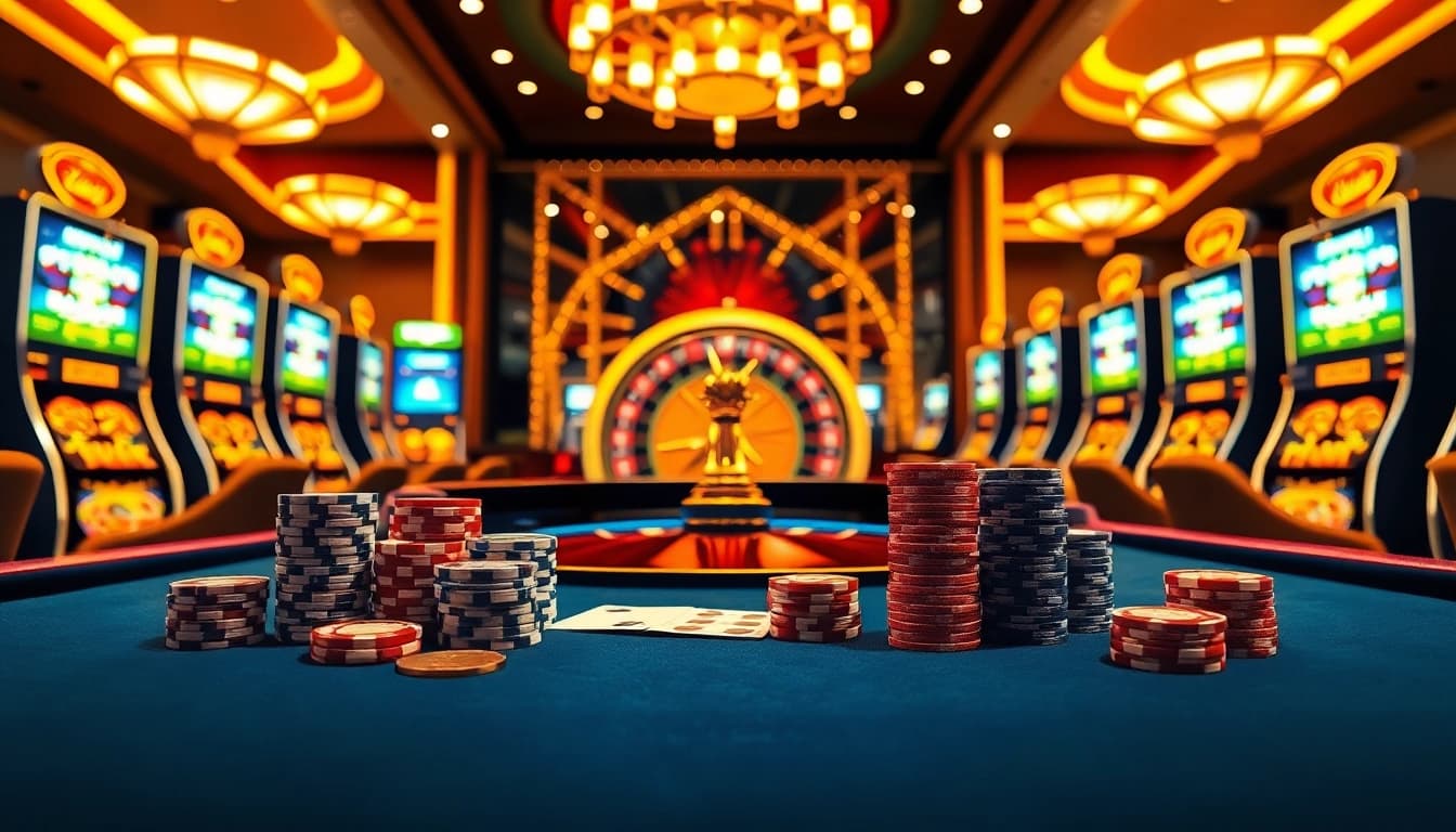 Experience the thrill of online gambling at https://88aa.law/ with a vibrant casino table and roulette wheel.