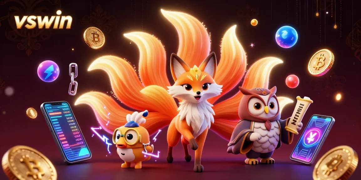 Engage with the vibrant vswin scene featuring animated characters and crypto elements highlighting the gaming experience.