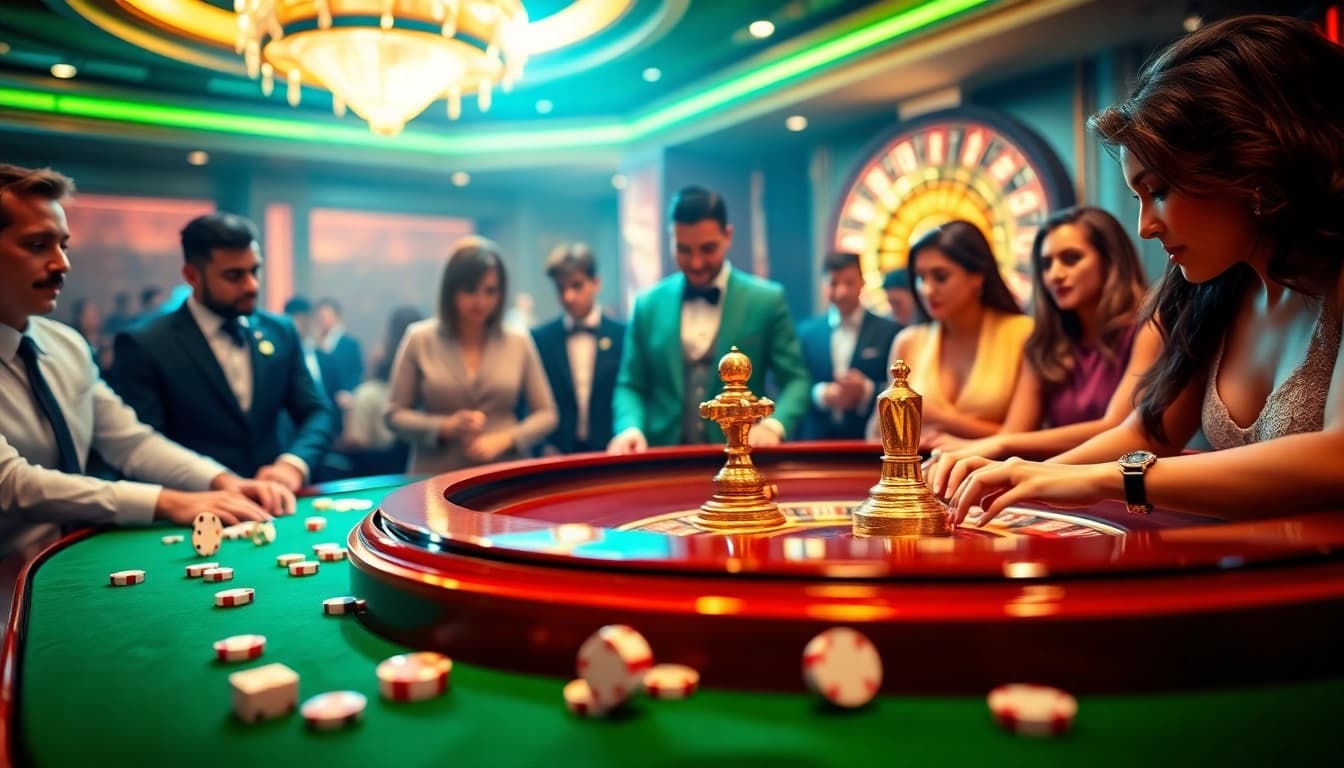 Experience thrilling gameplay at rikvip.gb.net with an upscale casino atmosphere featuring dice and poker chips.