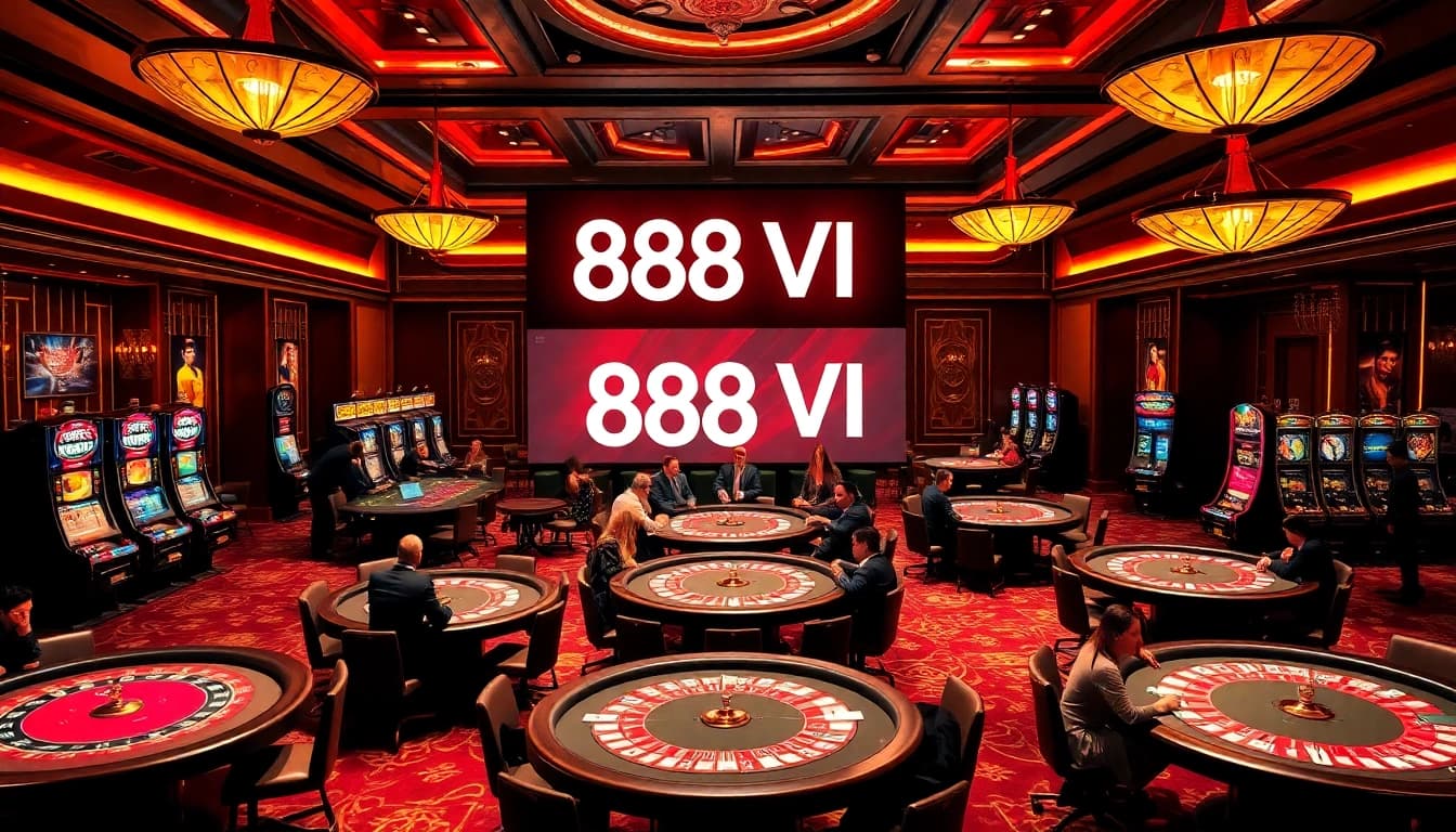 Engage in thrilling games at 888 VI, featuring exquisite casino tables and vibrant atmosphere.
