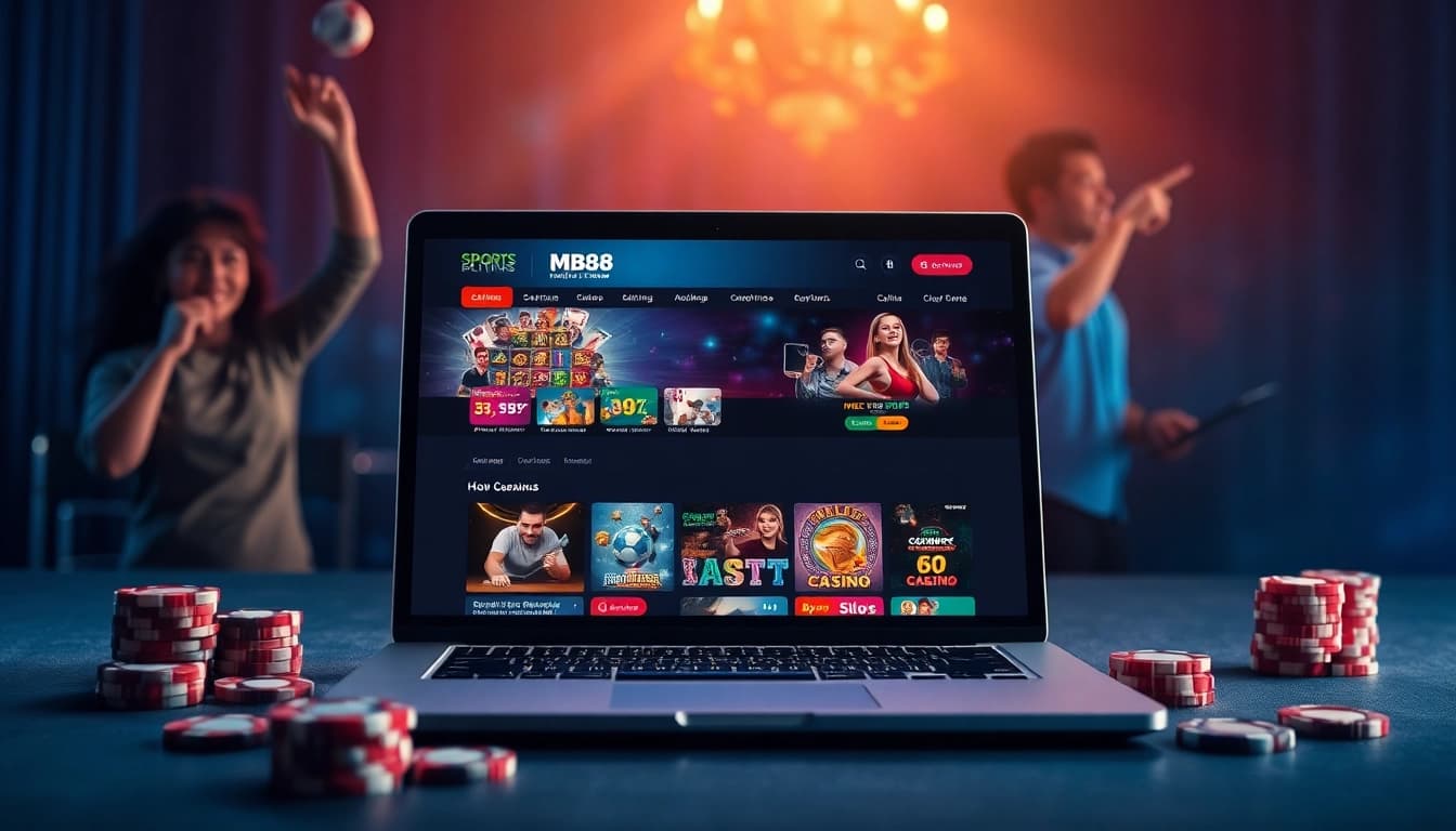 MB88 online gambling interface showcasing sports betting and casino games in a vibrant digital atmosphere.