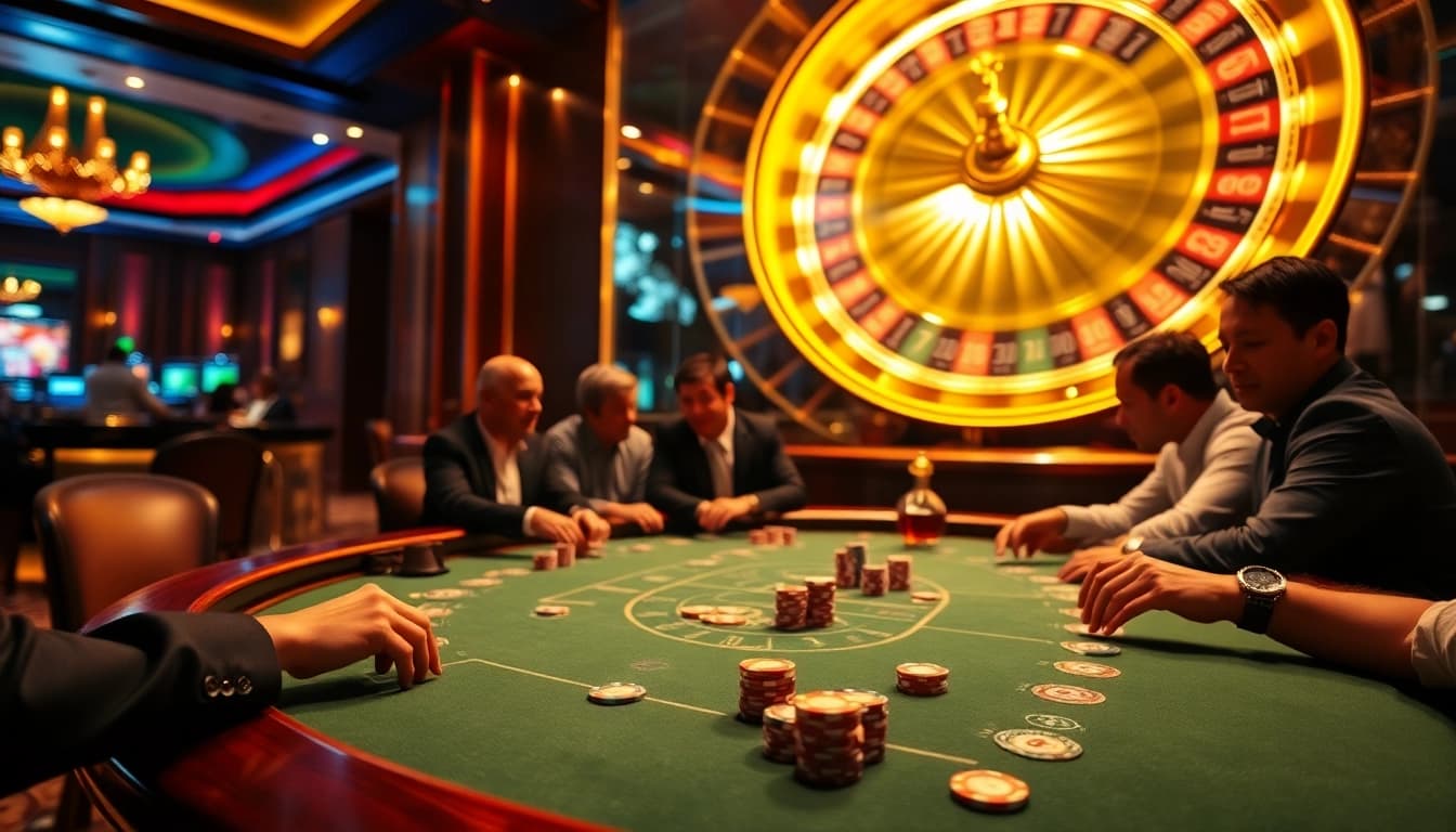 Exciting gameplay at Vaoluoitv poker table, showcasing vibrant chips and a thrilling atmosphere.