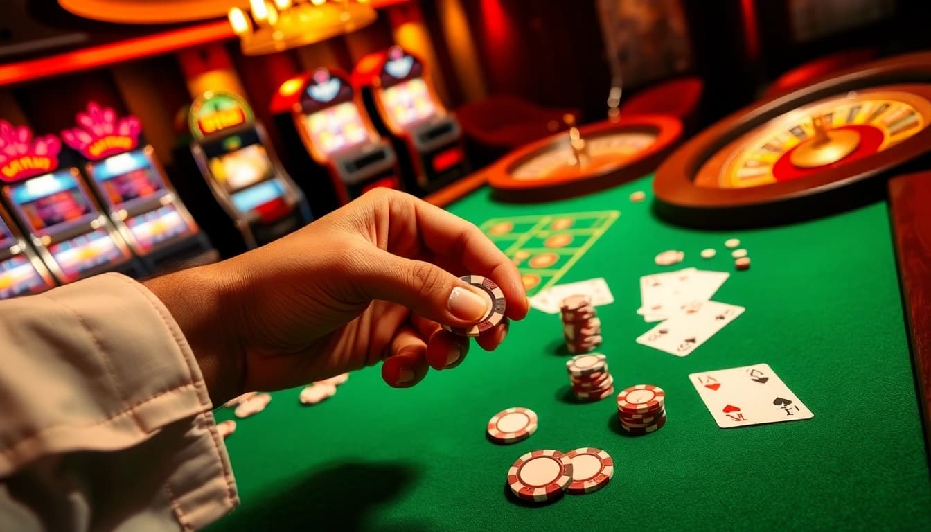 Action-packed gaming at PS 99 casino table with chips and cards