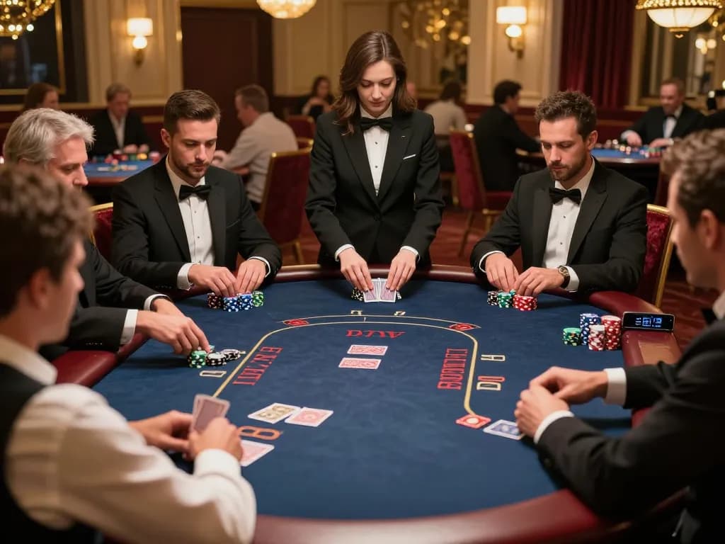Players strategically betting at a 58win poker table in a luxurious casino atmosphere