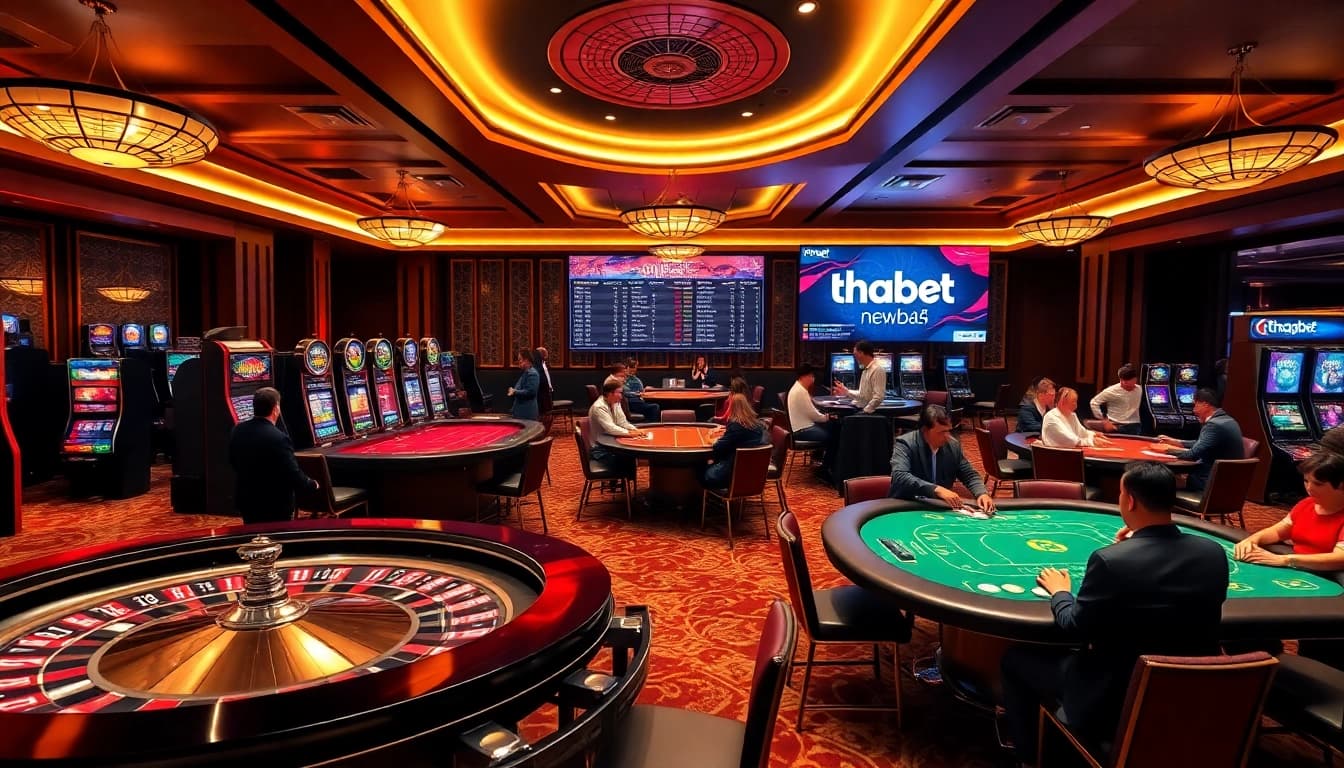 Experience thrilling gaming action at thabet newba5 casino with vibrant tables and exciting players.