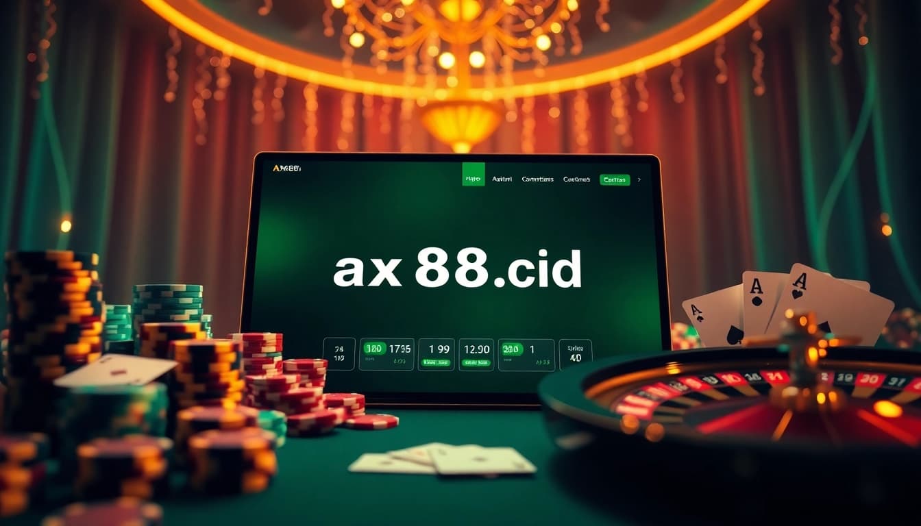 Experience top-notch online gambling with https://ax88.bid/, featuring vibrant poker chips and a luxurious roulette wheel.