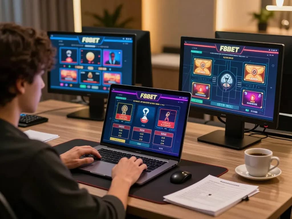 Playing F8BET live dealer games on a laptop with engaging visuals and strategic notes