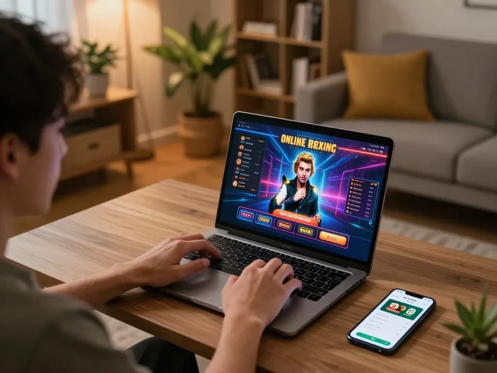 Engaging with bong88 online casino from a cozy home gaming setup, laptop and smartphone in view.