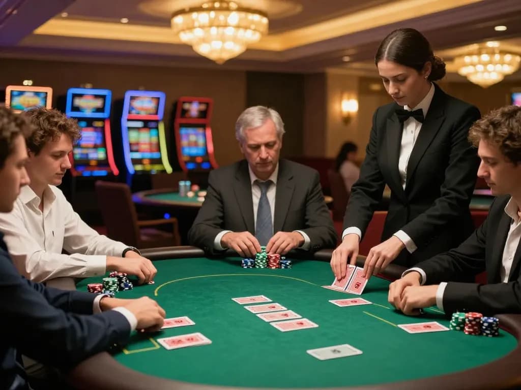 Players strategizing at the MM88 poker table, high-stakes game atmosphere.