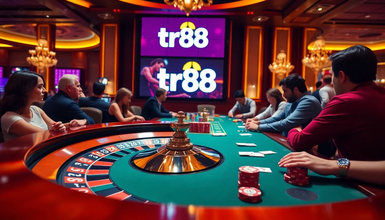 Experience thrilling gameplay at tr88 with casino tables and vibrant poker chips.