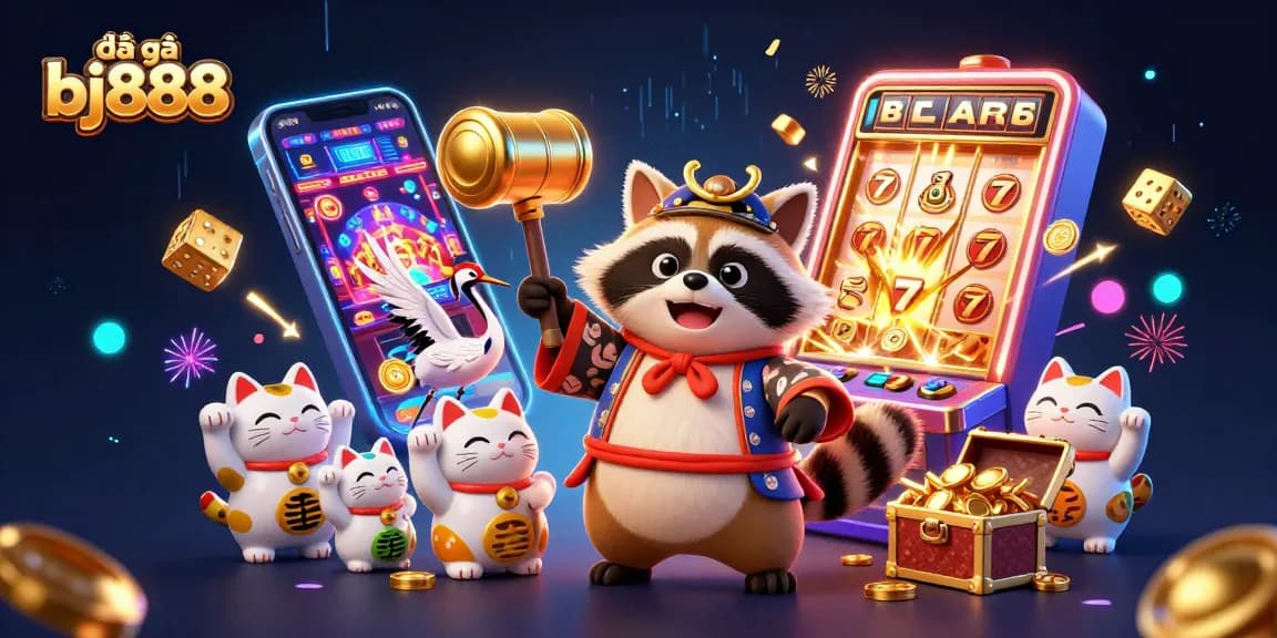 Engage in thrilling gameplay at đá gà bj888 with a colorful casino atmosphere bursting with fortune elements.