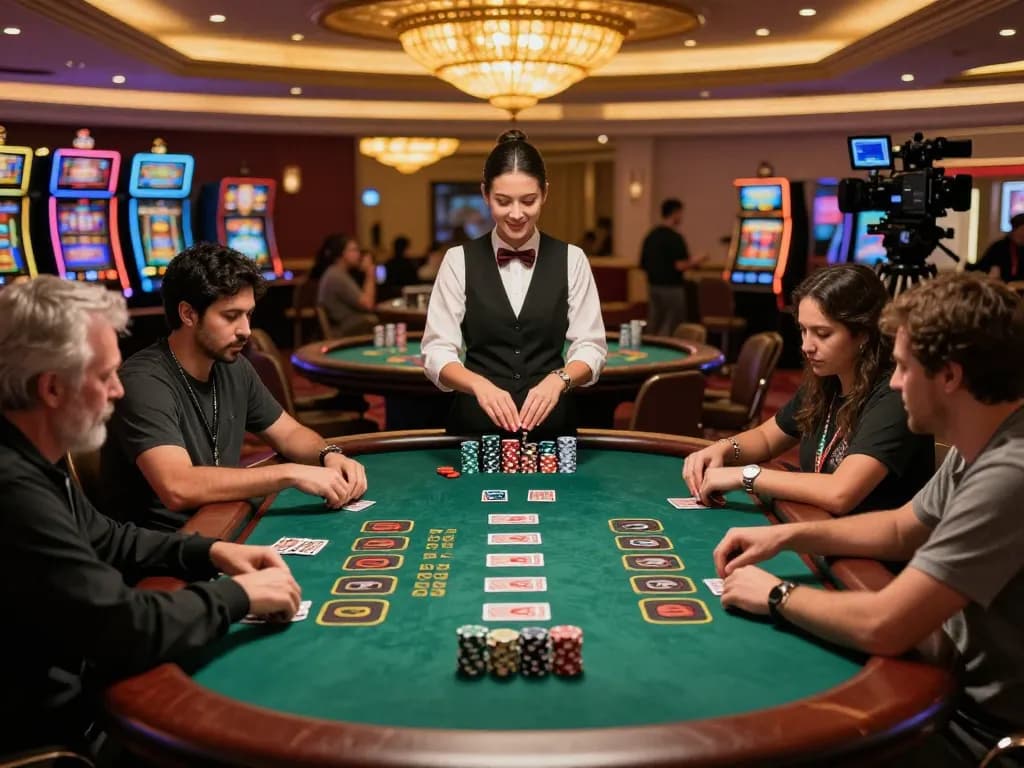 Players engaged in an exciting game of blackjack at hitclub casino table with vibrant atmosphere
