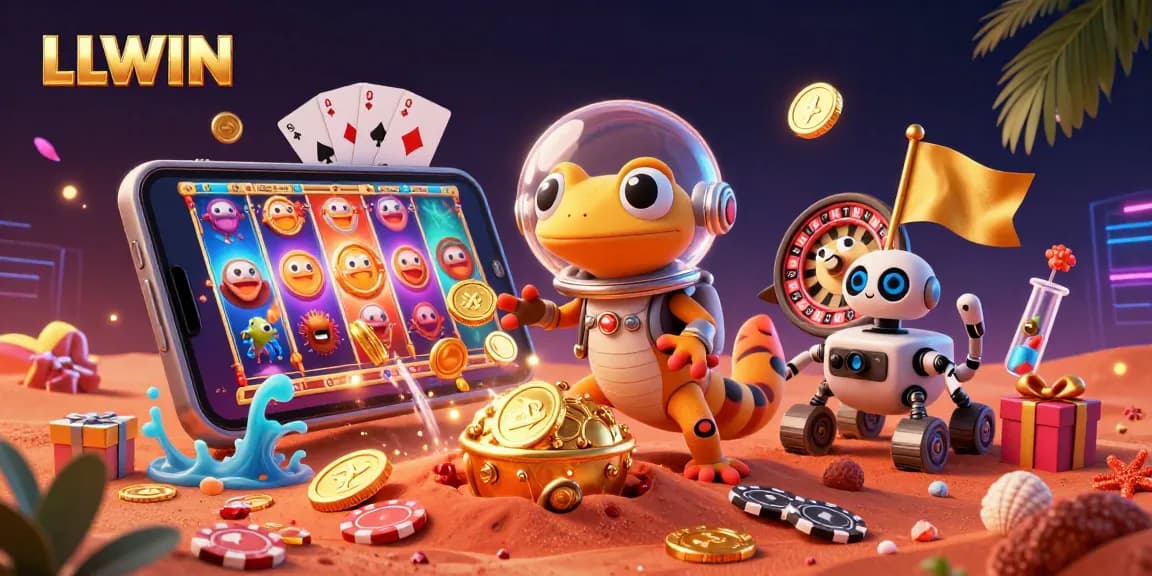 Experience LLWIN's thrilling gameplay with a Martian gecko discovering a golden casino in an alien world.