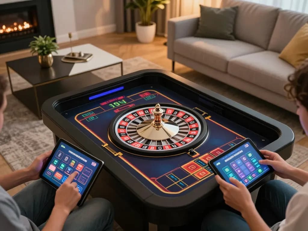 Players engaging with 88vv online roulette on tablets, showcasing a cozy home atmosphere.