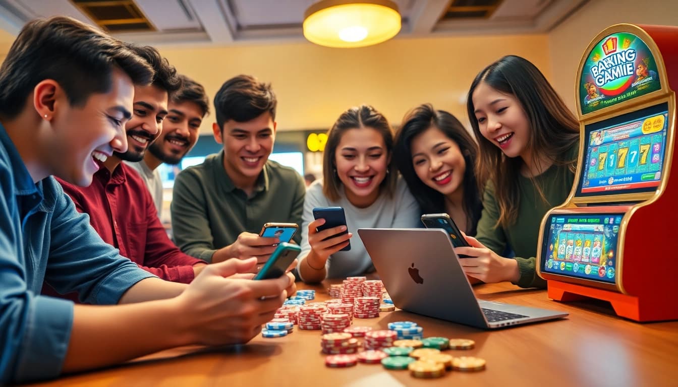 Exciting online gaming experience at Go88, showcasing diverse players engaging with vibrant game interfaces.