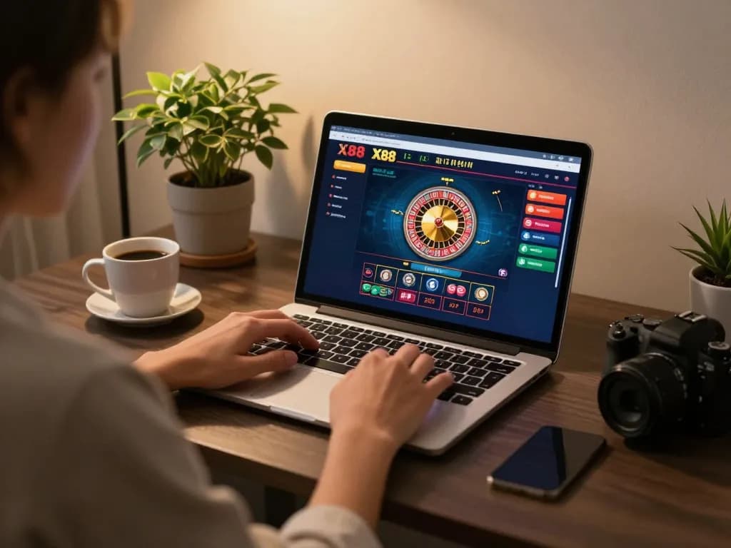 X88 user engaging in exciting online roulette gameplay at home.
