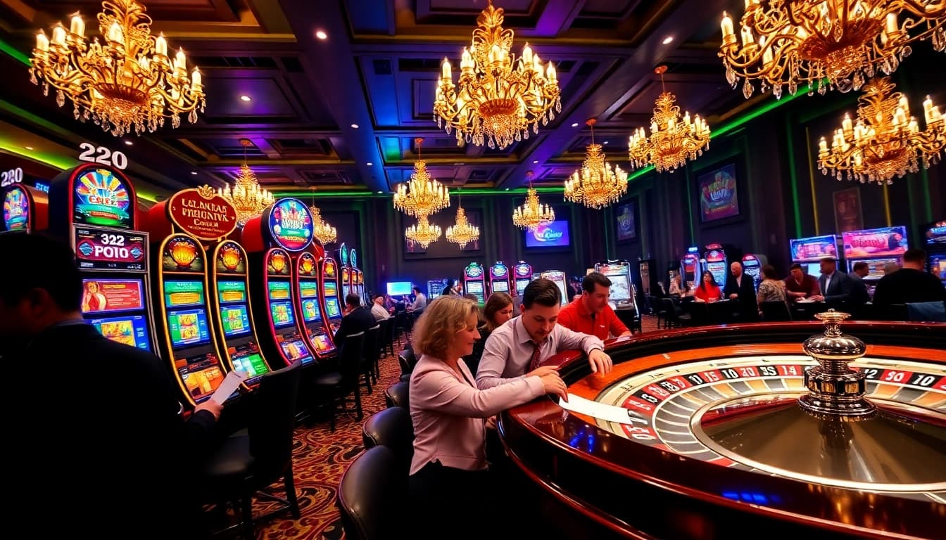 Experience the thrill of gaming at 32WIN with vibrant slot machines and engaged players.