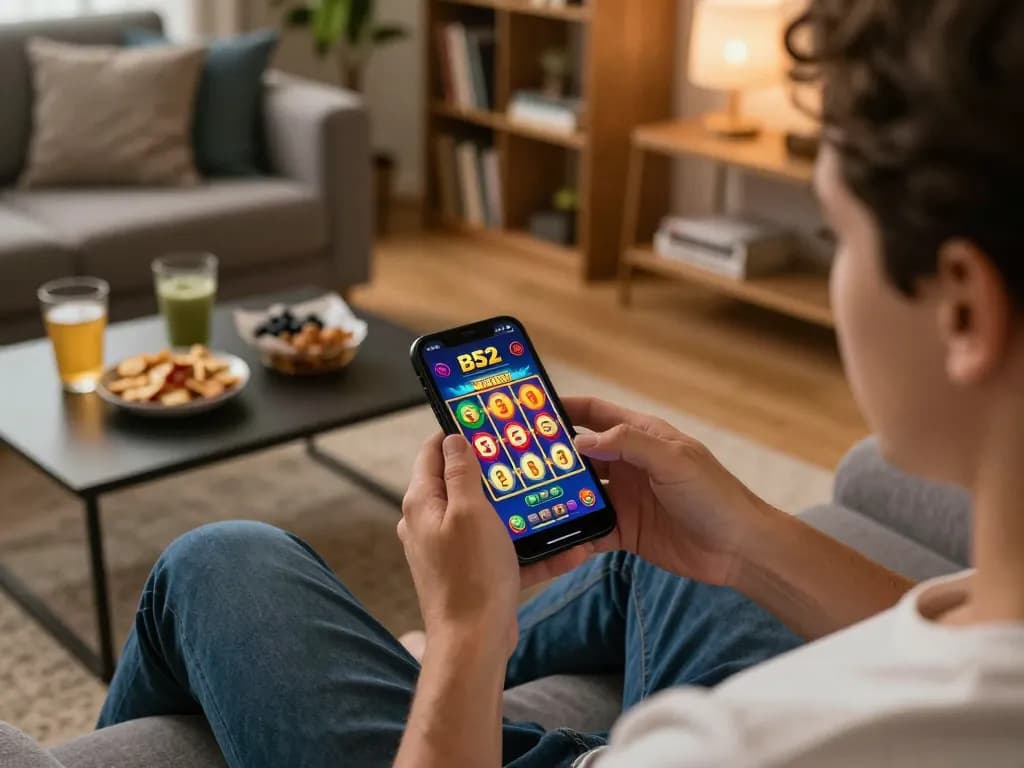 b52 casino app displayed on smartphone while enjoying a relaxing game at home