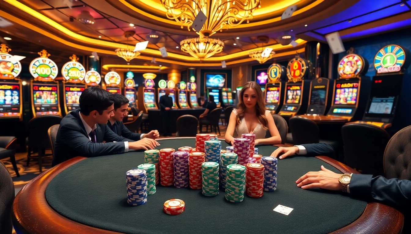 Experience the excitement of go99 at a luxurious casino table with vibrant chips and cards.