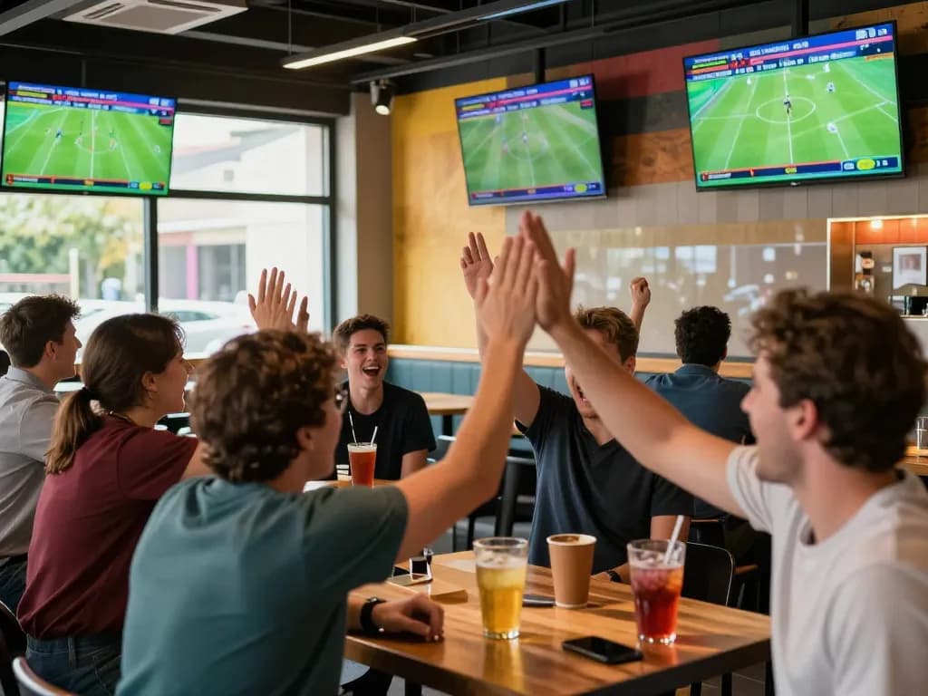 Fans engaging in live sports betting action at a bar, showcasing the energetic atmosphere of ga8888.
