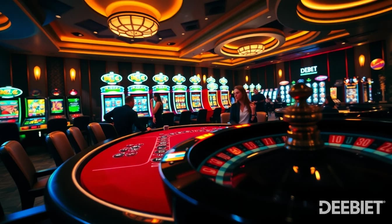 Experience thrilling gameplay at Nhà cái DEBET with players at a jackpot poker table.