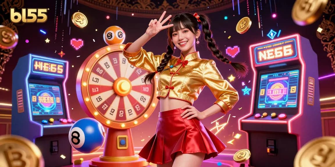 Spin to win with bl55 at vibrant casino games, showcasing lively 3D characters and colorful slot elements.