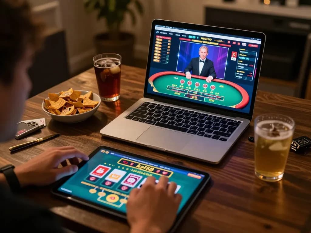 Engaged user placing bets on kp88 online casino with a live dealer interface displayed on laptop.