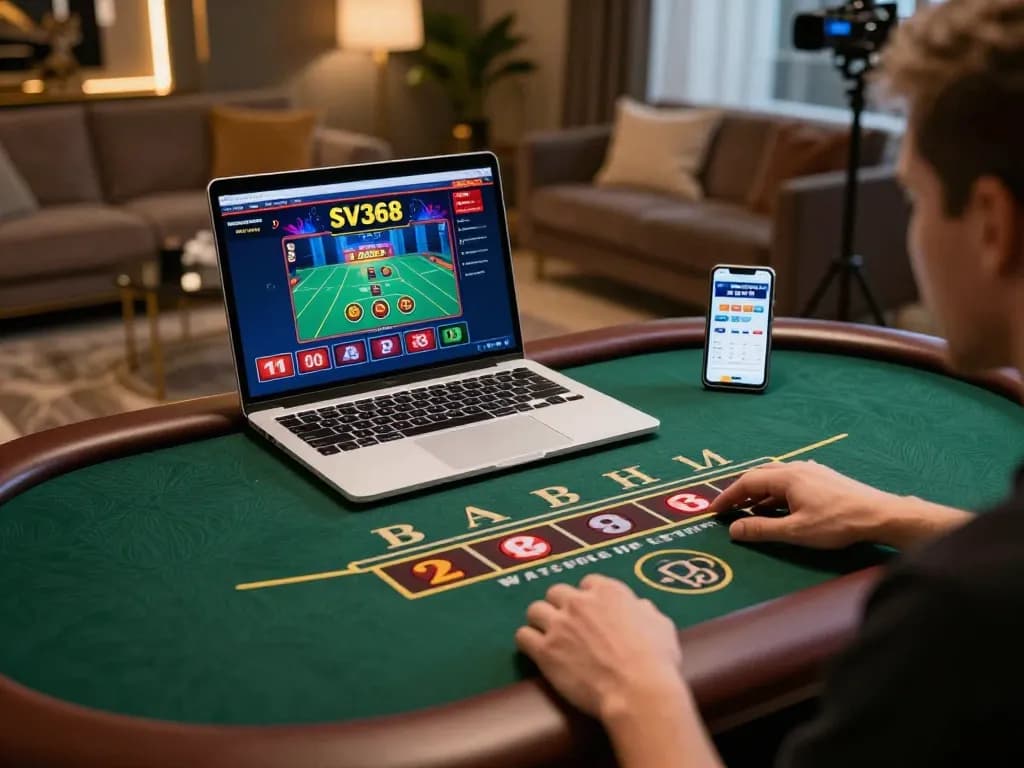 Engaging player at SV368 online casino table during live baccarat game.