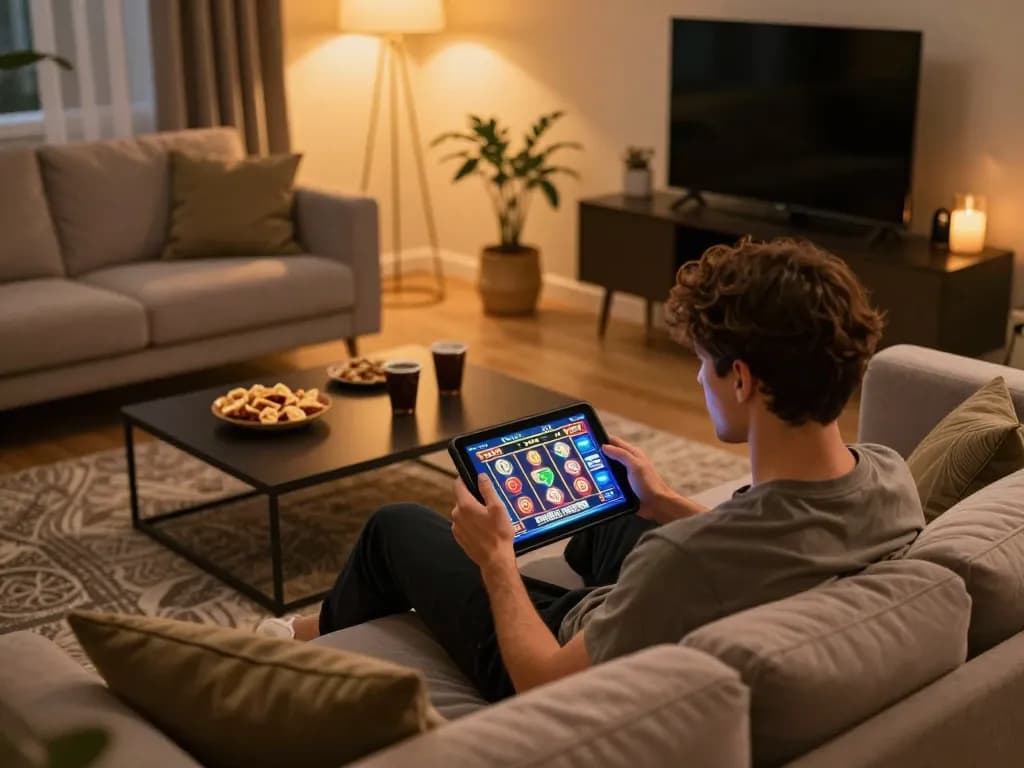 Player enjoying a thrilling ww88 online slots experience on a tablet from the comfort of home.