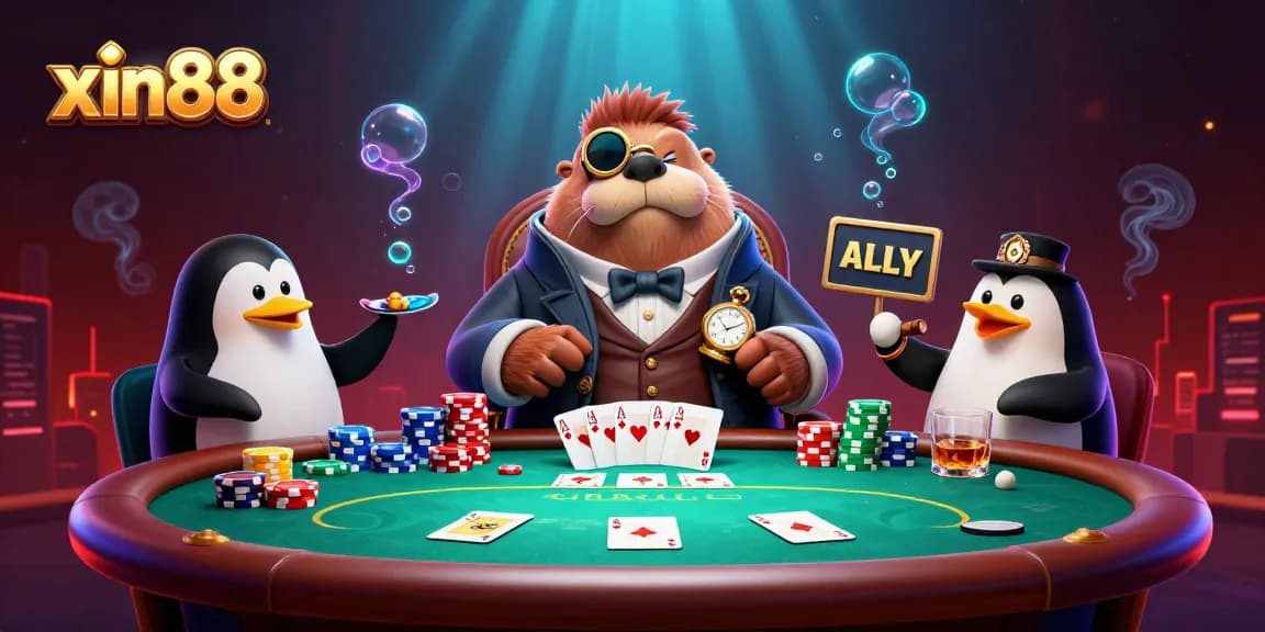 Experience high-stakes play at xin88's underwater poker showdown with unique characters.