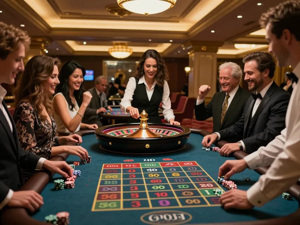 Players at a roulette table celebrating wins, showcasing the excitement of TT88 casino gameplay.