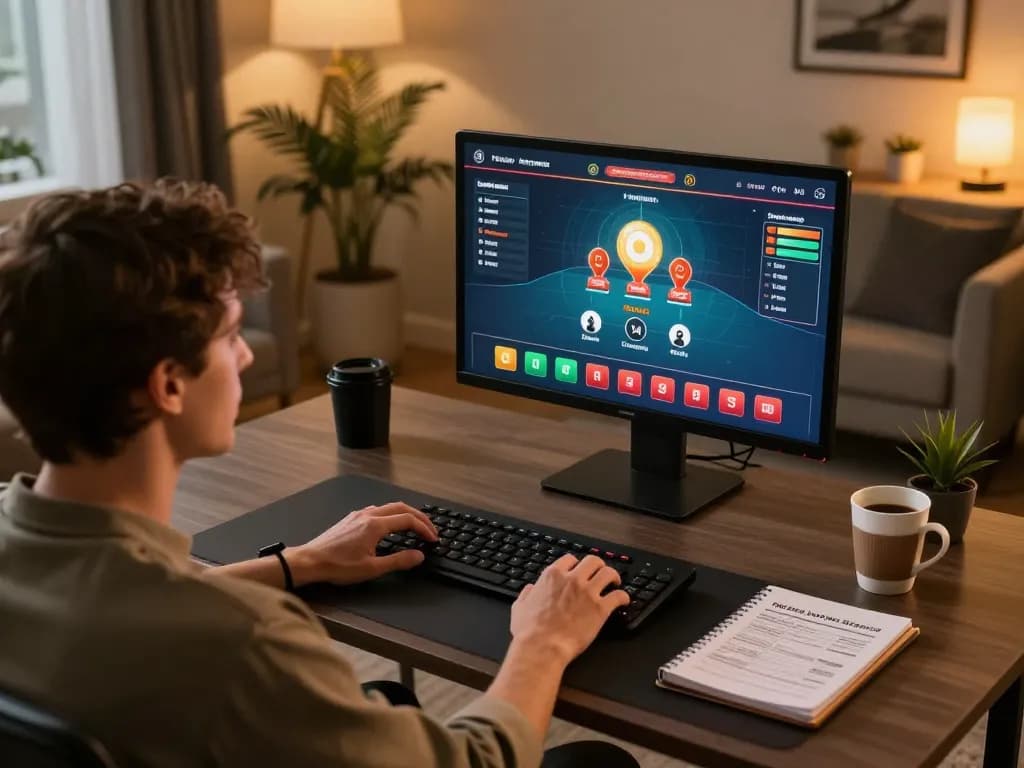 Player engaging in ALO8 online casino game at home, showcasing dynamic gameplay and strategic focus