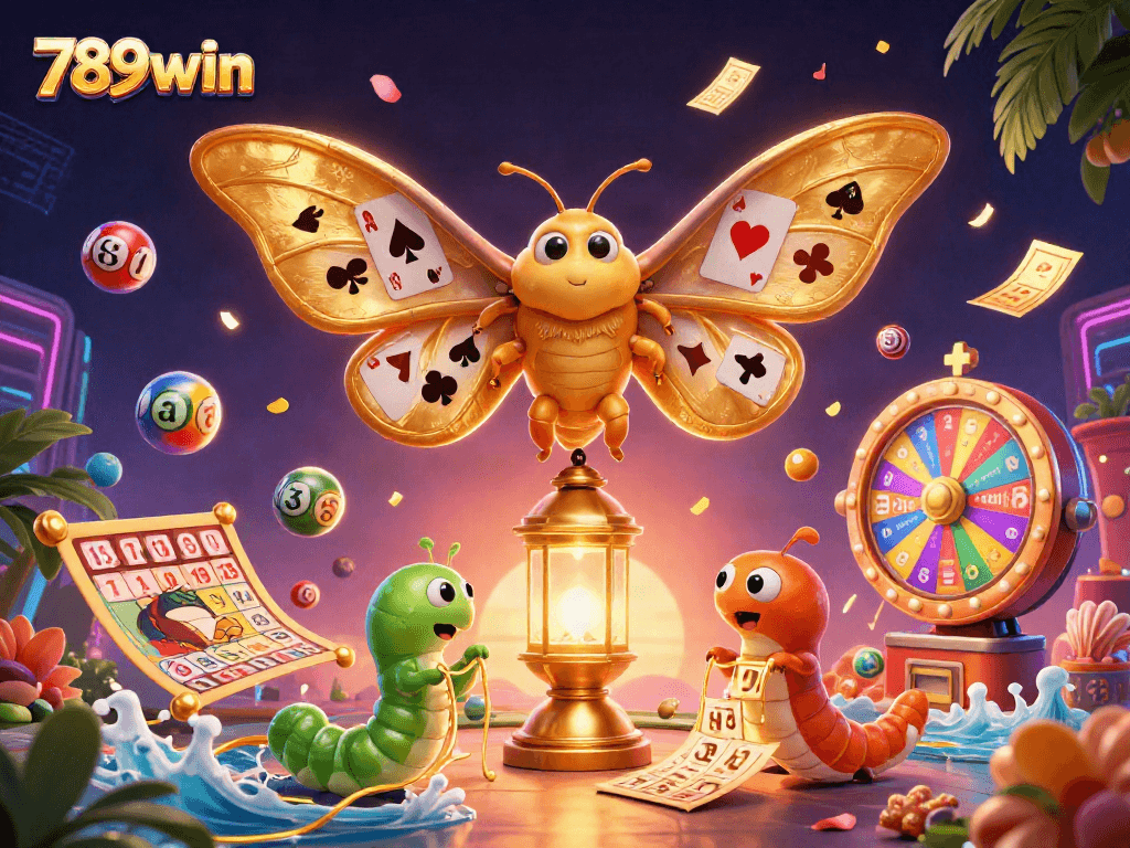 Experience the thrilling excitement of 789win in this vibrant casino-themed digital rendering showcasing lottery balls and bingo cards.