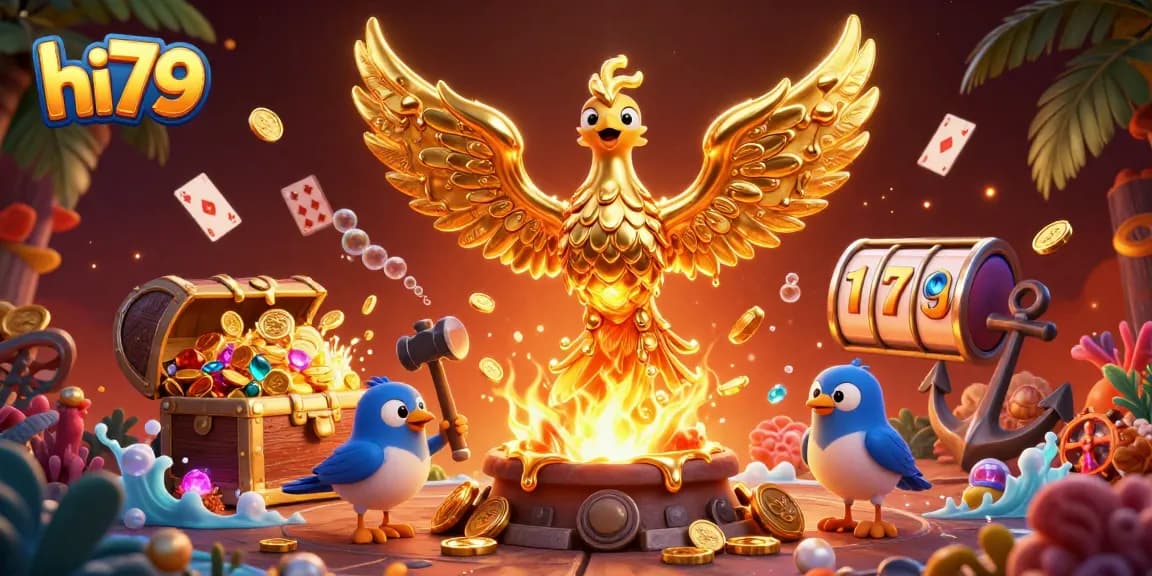 Engage with the hi79 immersive online casino experience featuring gold phoenix and treasure elements.