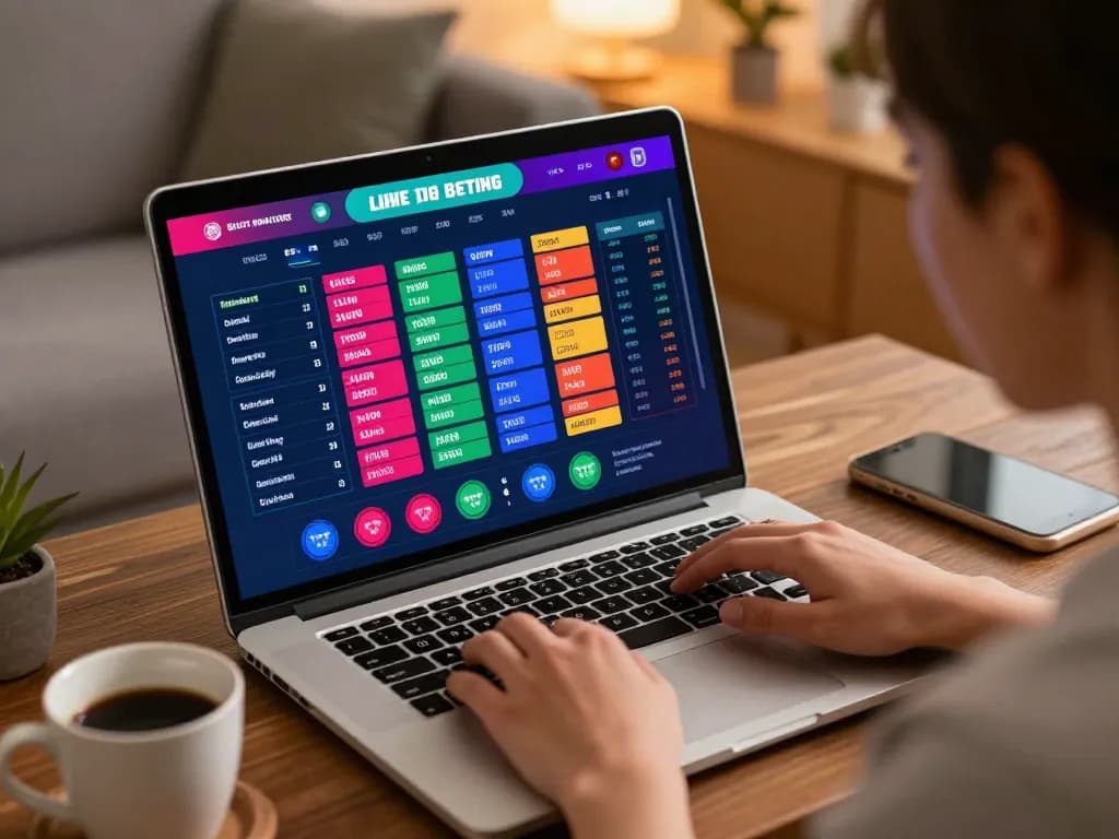 Engaged user exploring Tin88's online sports betting interface on a laptop in a cozy setting.