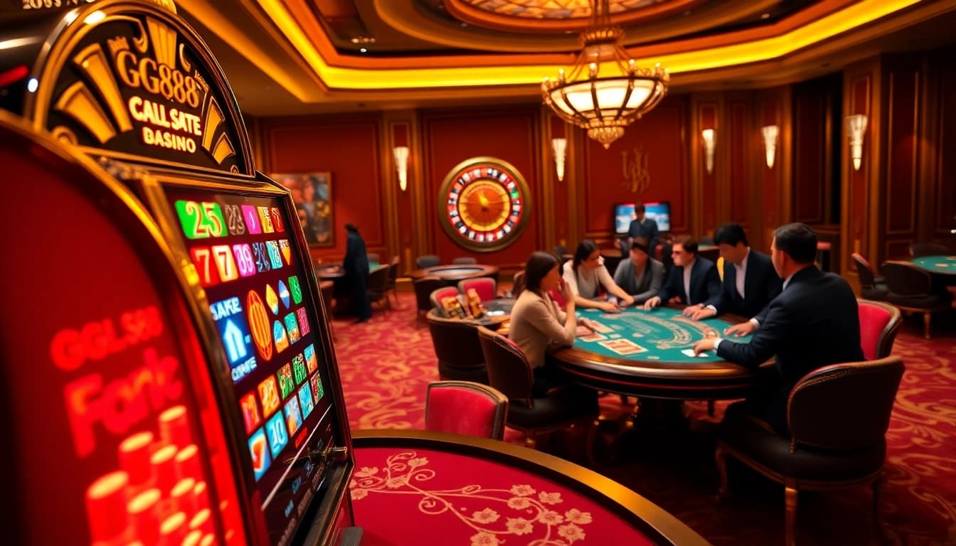 Excited players at GG88 slot machines as they experience thrilling casino action