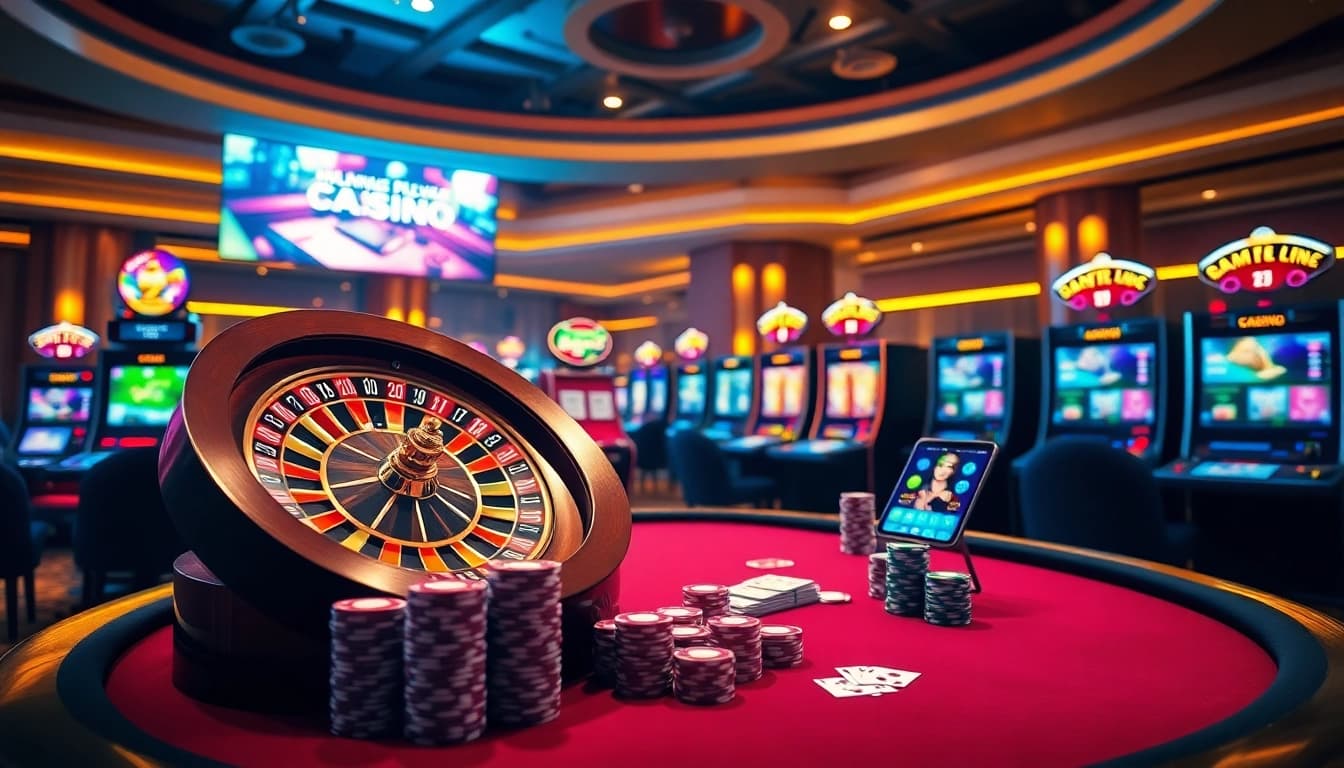 Experience high-stakes gaming at e28 online casino with vibrant slots and roulette wheels.