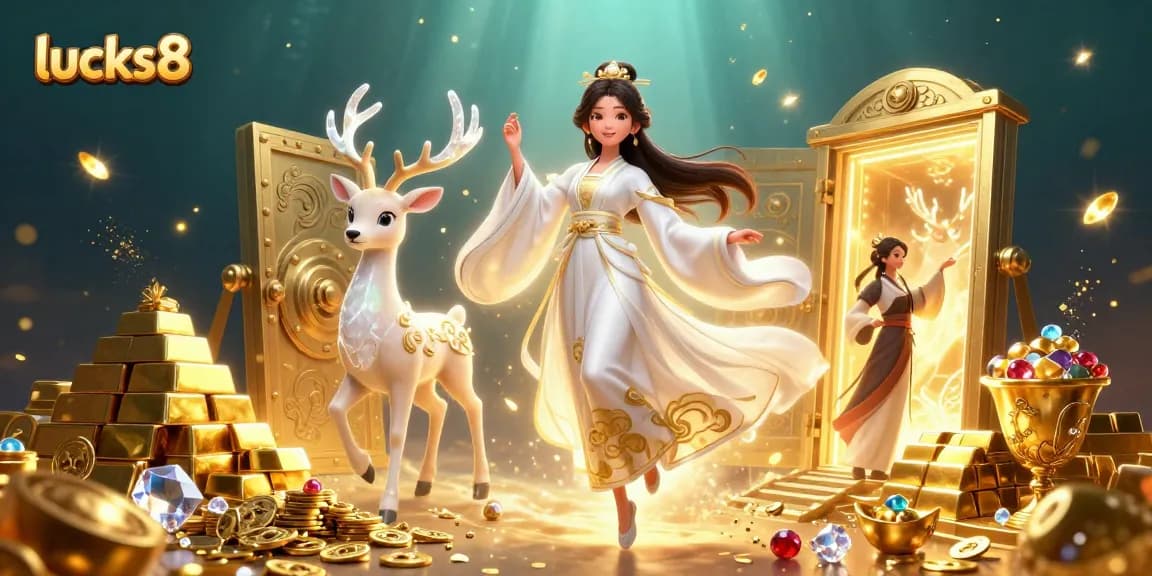Experience lucks8's vibrant gaming world with golden treasures and enchanting visuals.