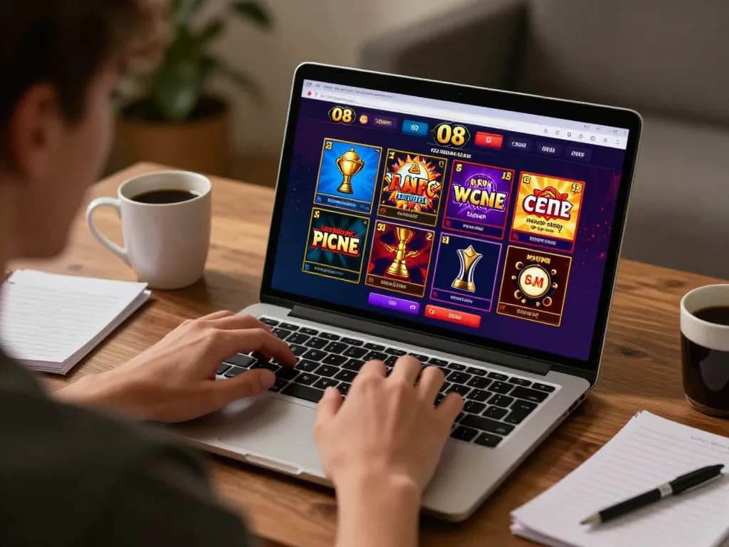 Engaging with O8 online casino in a cozy home setting, showcasing strategic gameplay and immersive experience
