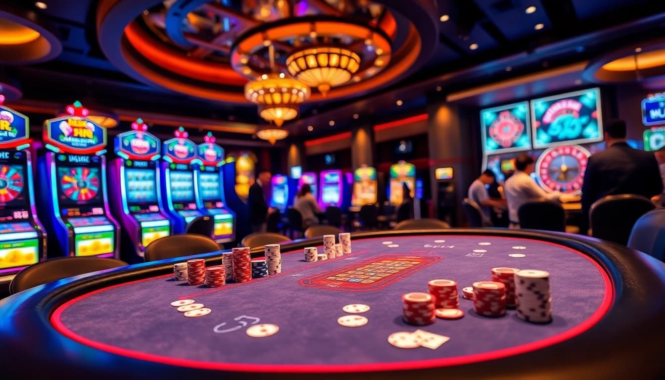 BL555 casino table with vibrant poker chips and cards, creating an exciting gaming atmosphere.