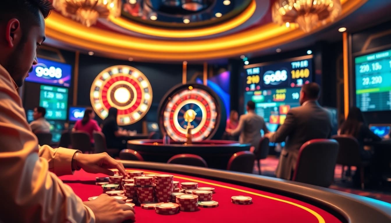 Go88 logo featured prominently on an exciting gaming table with colorful chips in a vibrant casino atmosphere.