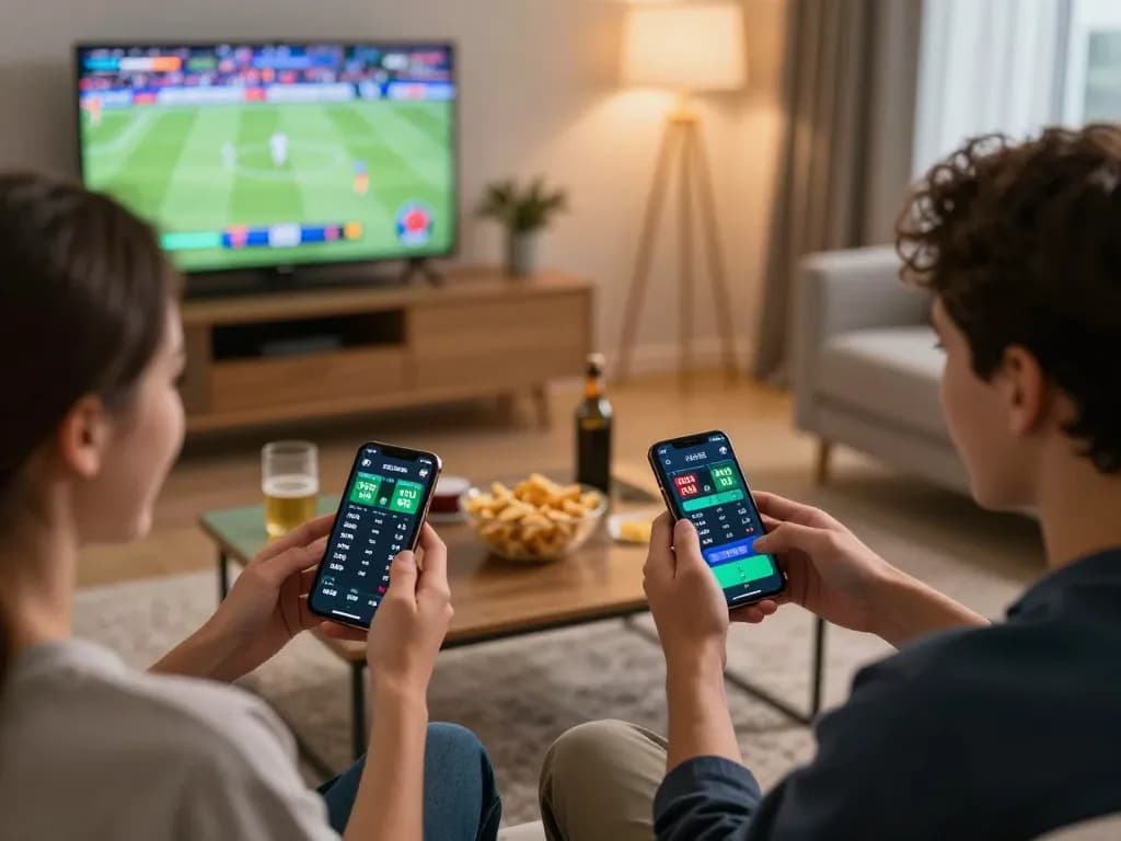 Engaged players using tip88 sports betting app on smartphones while enjoying a live game.